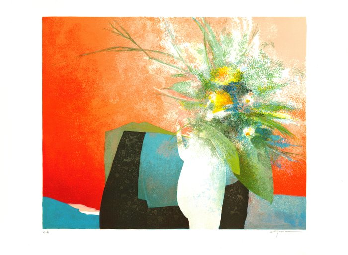 Claude Gaveau (1940-) - Vase au bouquet de fleurs