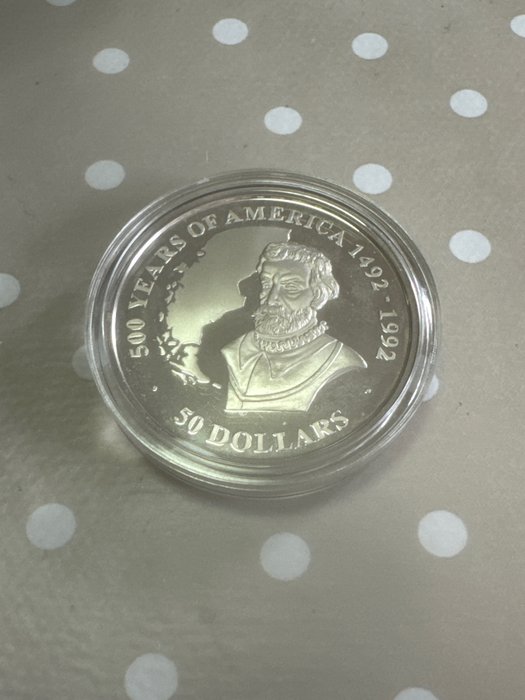 Cook-Inseln. 50 Dollars 1991 Series 500 Years of America 1492-1992, 1 Oz Proof