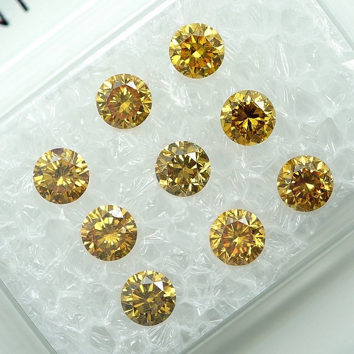 9 pcs Diamantes - 1.04 ct - Brillante - Natural Fancy Intense to Vivid Orange Yellow - VS-SI
