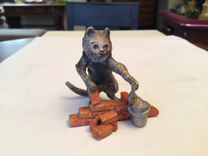 雕刻, Bronze de Vienne - Le chat maçon - 5 cm - 冷漆青銅(Cold painted bronze)
