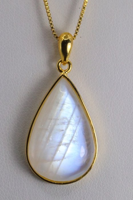 令人驚嘆的寶石月光石吊墜，美麗的鍍金 925 銀紫水晶項鍊- 7.4 g