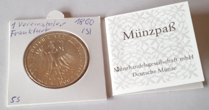 Deutsche Bundesländer, Frankfurt. 1860 Thaler, together with Panama 20 Balboas and 2x US Silver Olympic Commemorative Dollars