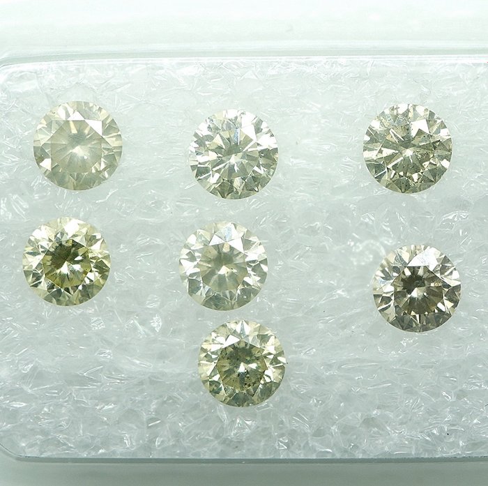 7 pcs Diamants - 1.14 ct - Brillant - Natural Fancy Yellowish Gray - SI-I1