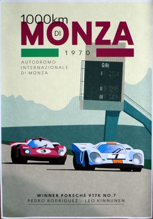 Porsche 917K #7 Winners Pedro Rodriguez/Leo Kinnunen 1970 - 1000km Di Monza - Limited Polycanvas Print - Porsche