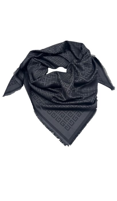 Givenchy - seta lana motivi 4G all over grigio antracite 140x140 - 披巾