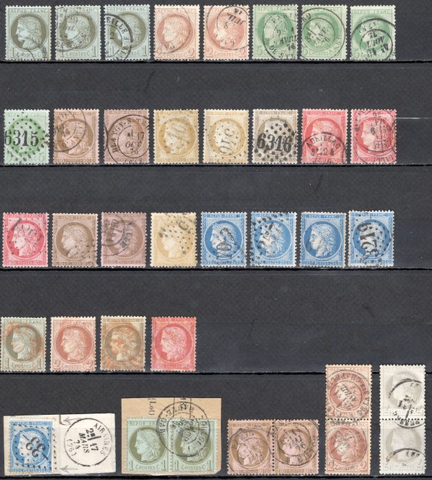 France 1871/1873 - Classiques "Cérès" 3e Rép. du N° 50 au N° 60C, obl. 1er et 2e choix. Belle qualité. - Yvert