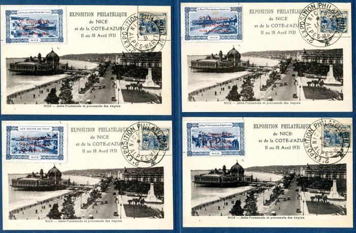 França  - Nice Philatelic Expo 1931 série completa de 4 belas vinhetas francesas impressas para a exposição.