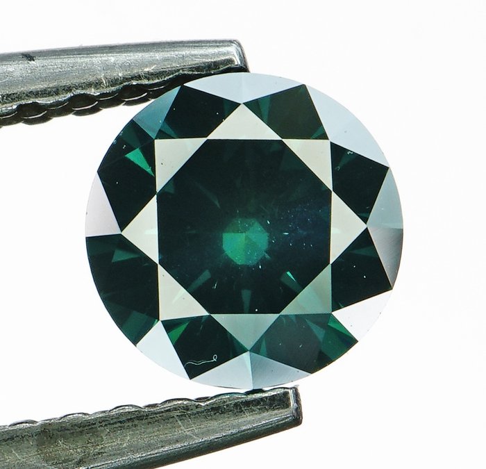 钻石 - 0.55 ct - 圆形明亮式 - Fancy Deep Blue Green -No Reserve-Color Enhanced - SI2 微内含二级