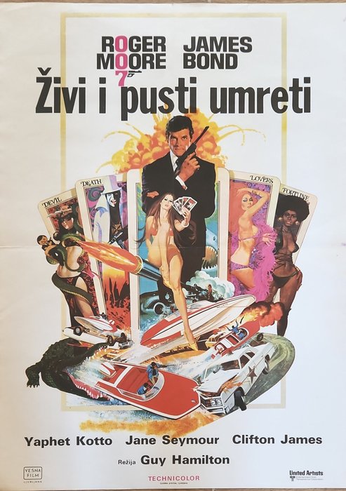  - 海報 Live and Let Die 1973 Roger Moore James Bond 007 original movie poster.