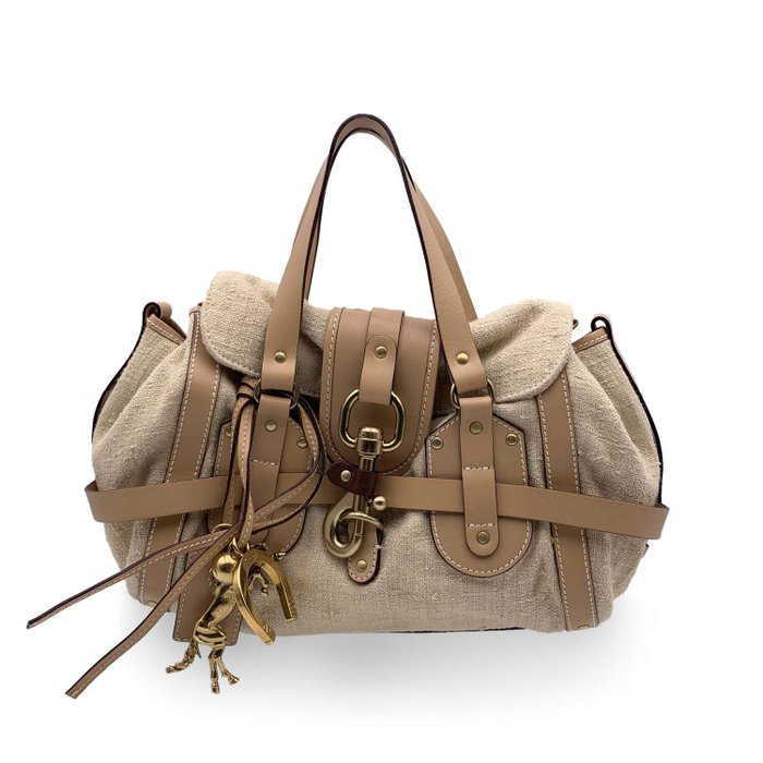 Chloé - Beige Canvas and Leather Kerala Bag Satchel Handbag - Handtasche