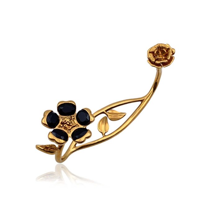 Versace - Gold Metal Garden V-Floral Hand Cuff Bracelet Black - Bransoletka