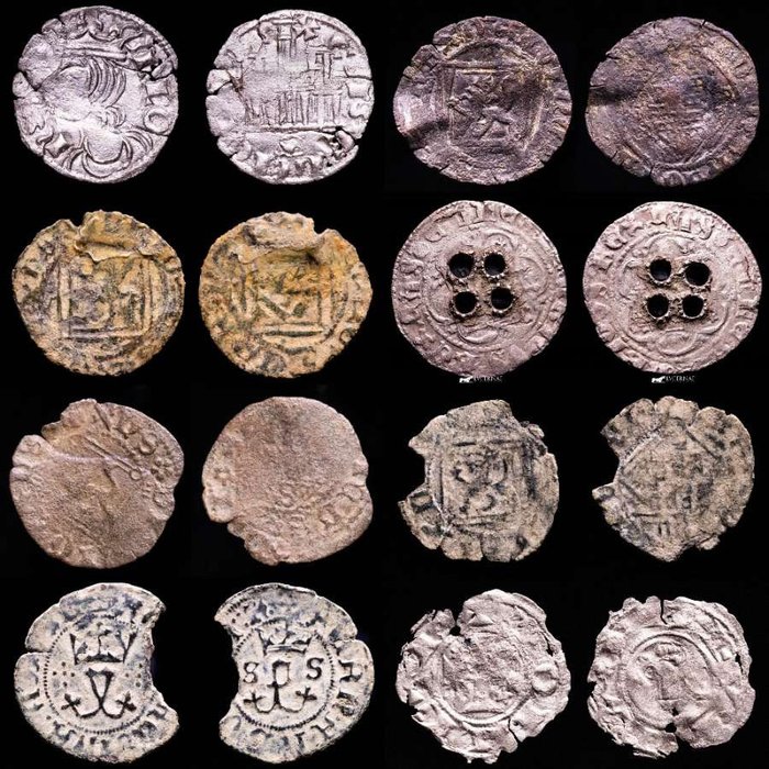 España. Siglos XII y XV. Maravedi - Blancas - Dineros Atractivo conjunto de piezas de vellón y cobre acuñadas entre los siglos XII y XV