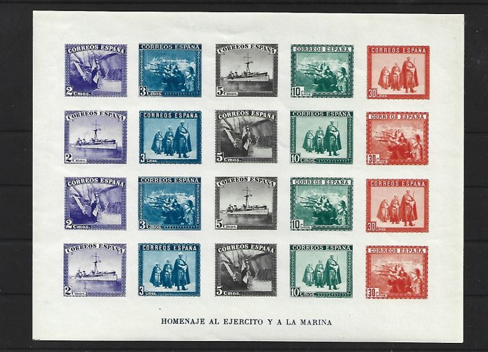 西班牙 1938 - 锯齿状和无齿海军蓝叶子，不带邮票盒 - edifil 849/50