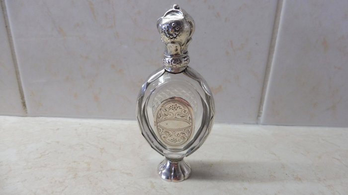 Kristallen parfumflesje zilver beslag - Parfümflasche - .833 Silber, Niederlande - Schoonhoven - 1899/1931