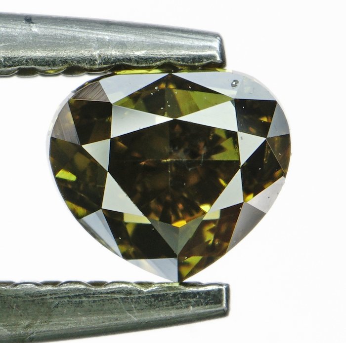 Diamant - 0.51 ct - Cœur - Natural Fancy Vivid Greenish Yellow - VS2 - No Reserve