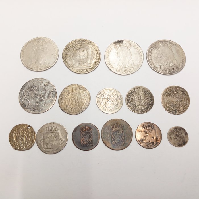 Alemania-Baviera (Würzburg). 15 Münzen, meist Silber 17-19 Jhdt.
