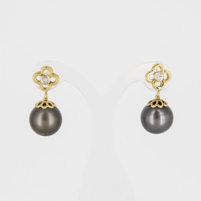 Earrings - Yellow gold Diamond - Pearl 