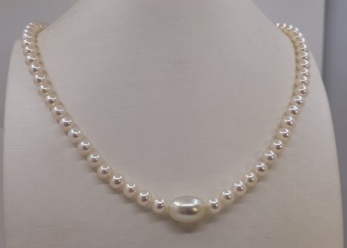 沒有保留價 頸鏈 - 6x6.5 毫米愛迪生淡水珍珠搭配 11 毫米香檳金南洋珍珠 