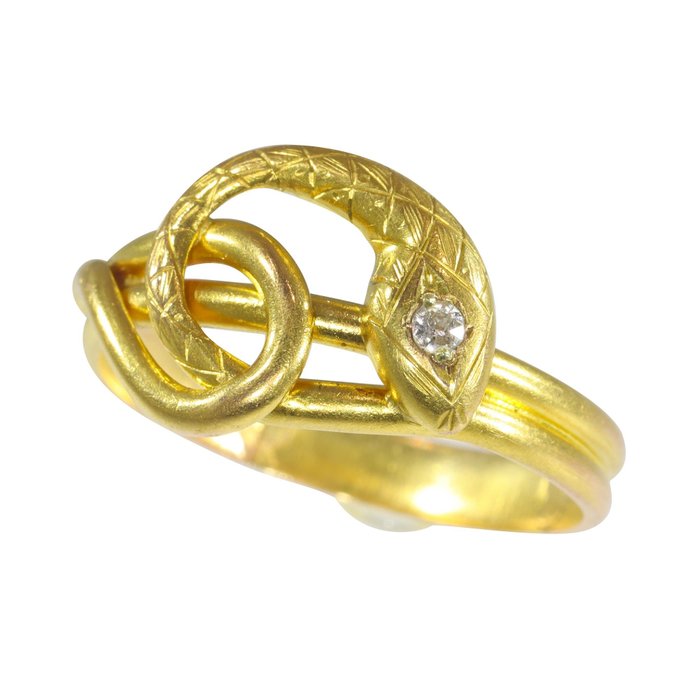 Nincs minimálár - Free resizing*, Victorian/ Art Nouveau anno 1900, Snake Gyűrű - Sárga arany Gyémánt 