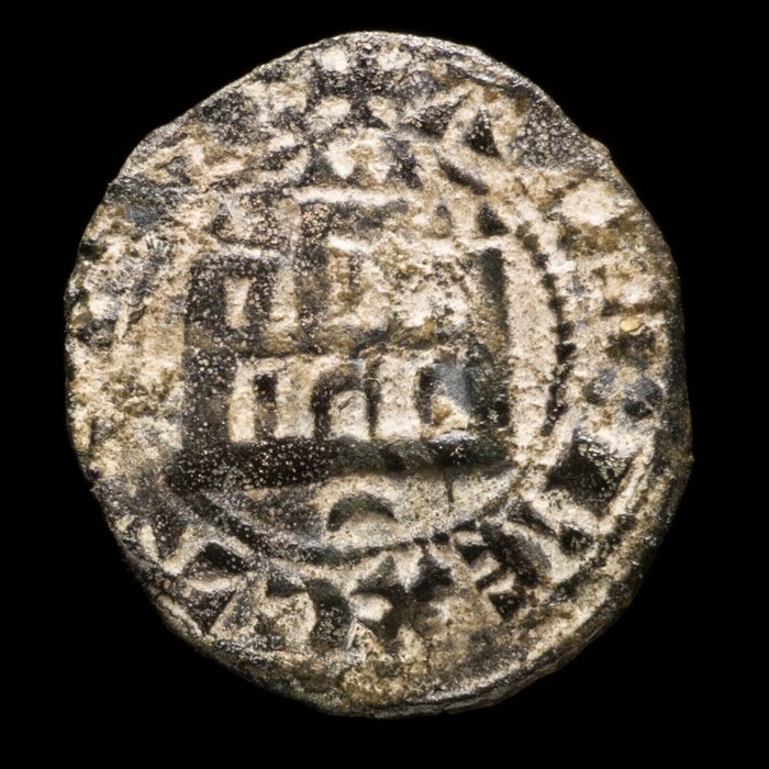 Regatul Castiliei. Alfonso X (1252-1284). Maravedi Prieto Ceca creciente invertido (BAU 390)  (Fără preț de rezervă)