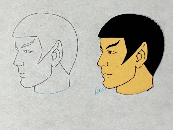 Star Trek: The Animated Series (1973) - 1 Original Animation Cel og Drawing of Spock (uttrykt av Leonard Nimoy)