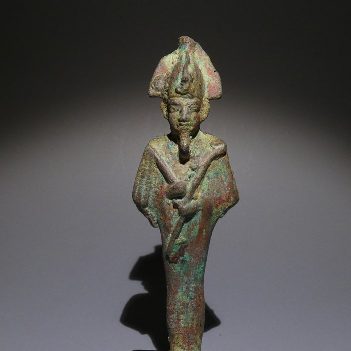 Altägyptisch Bronzefarbener, massiver Osiris-Gott. 11,5 cm H. Figur