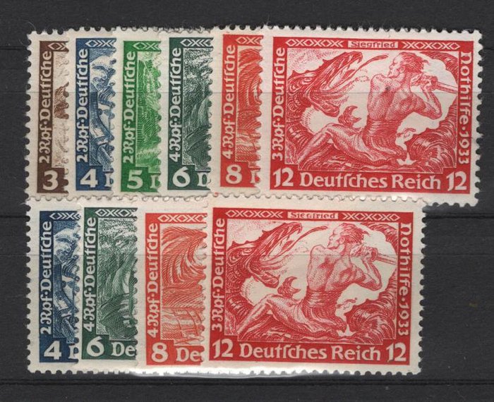 德意志帝國 1933 - 「瓦格納」3-12 Pf. A 和 B 穿孔 - Michel 499-504 A/B