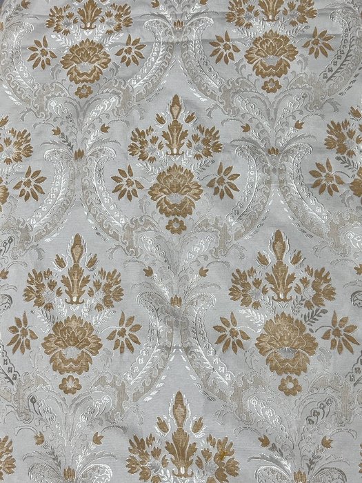 San Leucio - Tecido exclusivo champanhe adamascado com decoração floral - Têxtil  - 500 cm - 140 cm