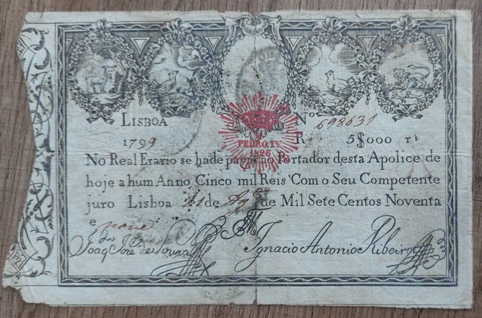 Portugali. - 5000 Reis 1826 (old date 1799) - Pick 25