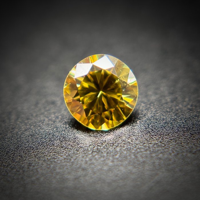 1 pcs 鑽石 - 0.18 ct - 圓形 - 艷深啡黃色 - SI1