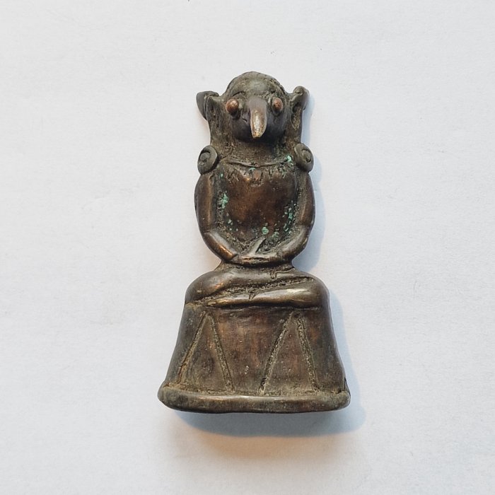Laotisch/Siamesisch Bronze Bergvölker reisender ritueller Vogelkopf sitzender Buddha-Perlen-Talisman - 78 mm