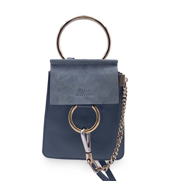 Chloé - Light Blue Suede and Leather Mini Faye - Schultertasche
