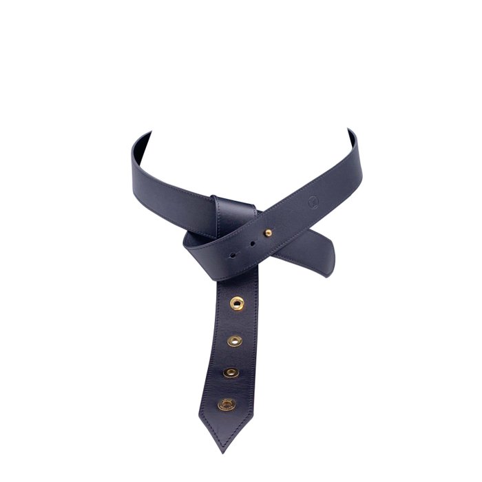 Louis Vuitton - Black Leather Tie the Knot Eyelet Belt Size 90/36 - Riem