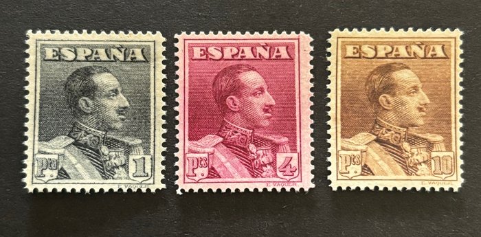 Spagna 1924 - Alfonso XIII. Tipo da cowboy. Linea dentata 14. - Edifil 321df/323df