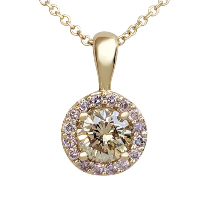 Ohne Mindestpreis Halskette mit Anhänger - Gelbgold -  0.64ct. Rund Gelb Diamant - Diamant 