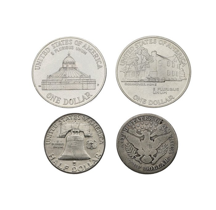 Egyesült Államok. A lot of 4x USA Silver coins, including commemoratives 1909-2000