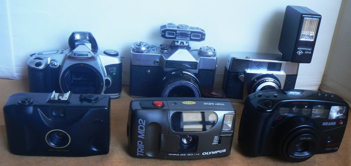 Agfa, Braun, Canon, Olympus, Zenit lot of 6 cameras Analoginen kamera