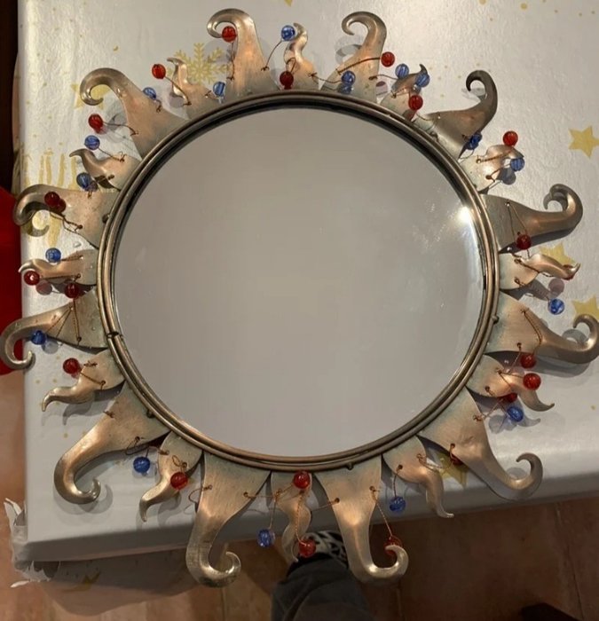 牆鏡 (1) - 太陽  - 水晶, 金屬