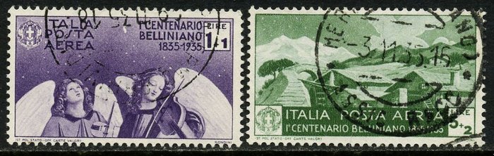 意大利王国 1935 - Vincenzo Bellini，航空邮件，2 个高价值，证书。 - Sassone A93/94