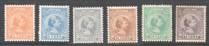 荷蘭 1891/1894 - 威廉敏娜公主垂發 3 - 5 - 12 1/2 - 15 - 20 - 25 美分 - NVPH 34/42
