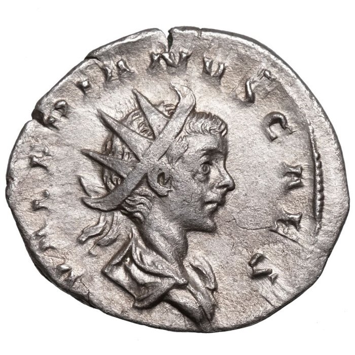 Römisches Reich. Valerian II (+ 258 n.u.Z.). Antoninianus Köln, Jupiter als Kind auf ZIEGE