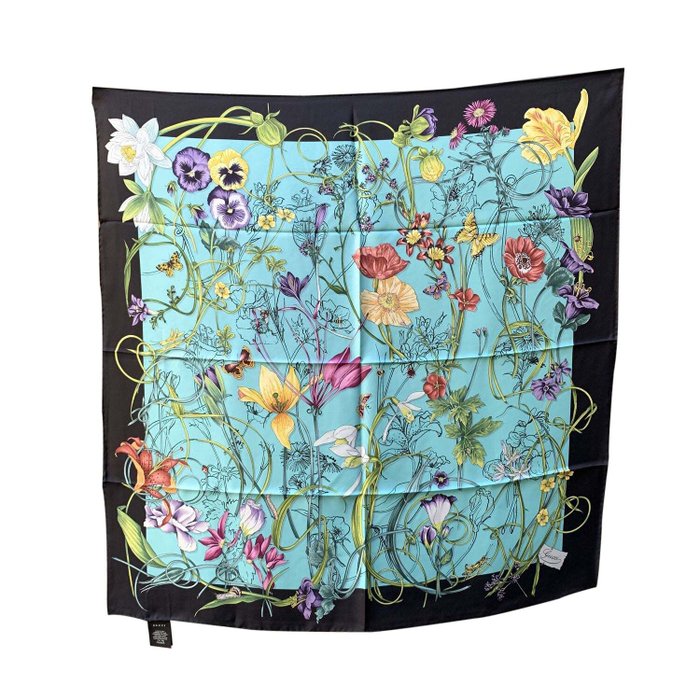 Gucci - Black and Turquoise Silk Twill Flora Infinity Chrissy Scarf - Skjerf