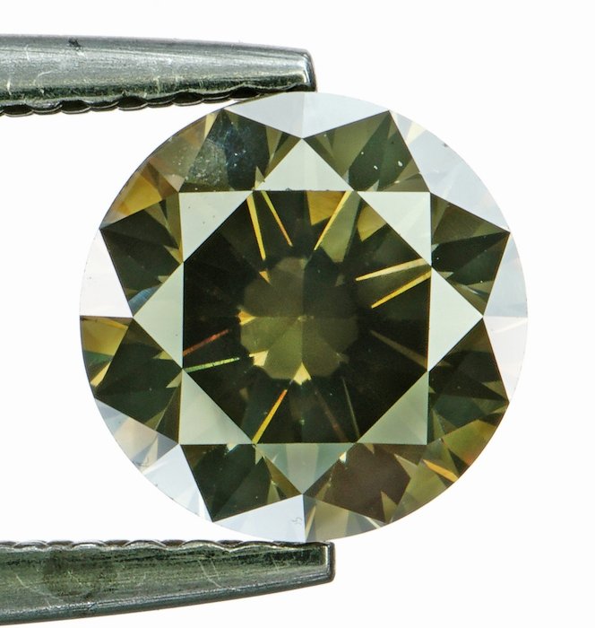 Diament - 1.20 ct - Okrągły genialny - Natural Fancy Intense Yellowish Green  - No Reserve - SI2 (z nieznacznymi inkluzjami)