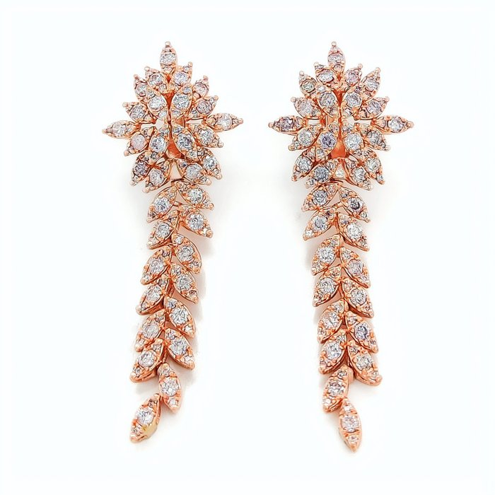 No Reserve Price - IGI certified 2.02 Carat Pink Diamonds Earrings - Rose gold 