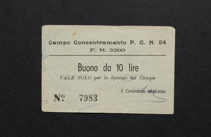 Włochy. - 10 Lire 1943-1945 Campo Concentramento Pg 54 - Passo Corese (Ri) - Gav. 115