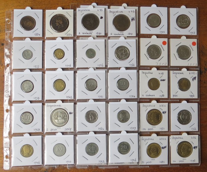 Argentyna. Centavo t/m 100 Pesos 1884/2007 (41 verschillende)