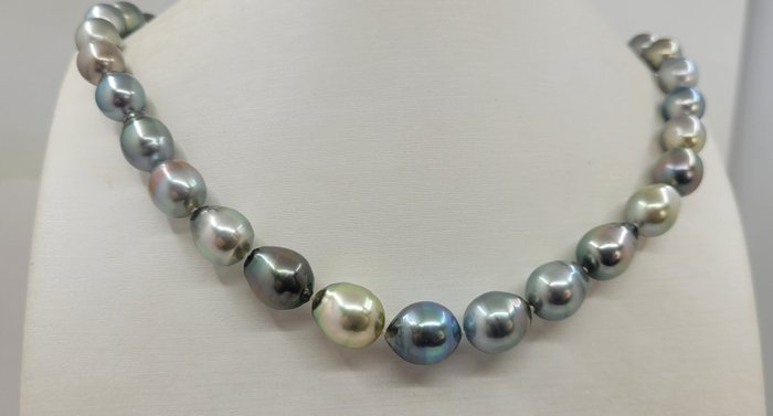 Halskjede - ALGT-sertifiserte tahitiske perler - 8,5x11,4mm 