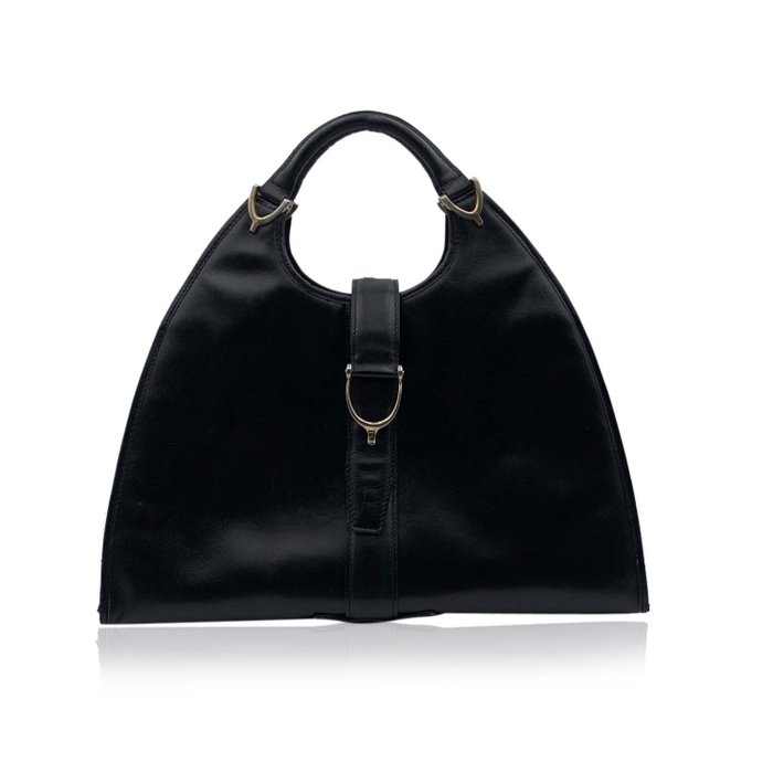 Gucci - Vintage Black Leather Stirrup Hobo Bag Handbag - Mala de mão
