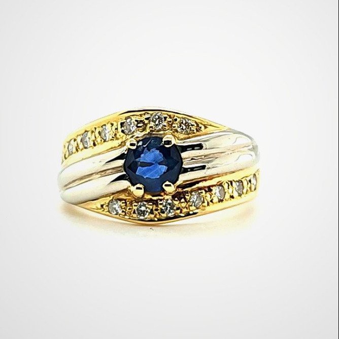 戒指 - 白金, 黃金  0.71ct. 橢圓形 藍寶石 - 鉆石 