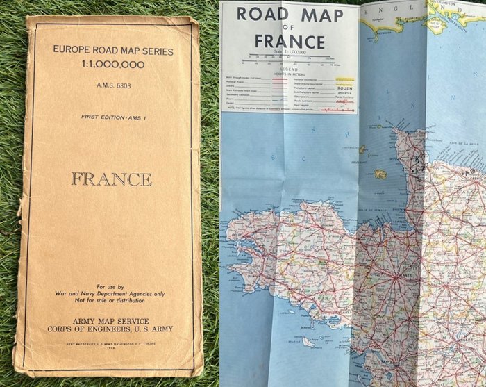 Roteiro dos Engenheiros da Segunda Guerra Mundial, Exército dos EUA, Normandia / França, Mapa - Muito grande - Infantry - Airborne - Normandy Beaches - 1944